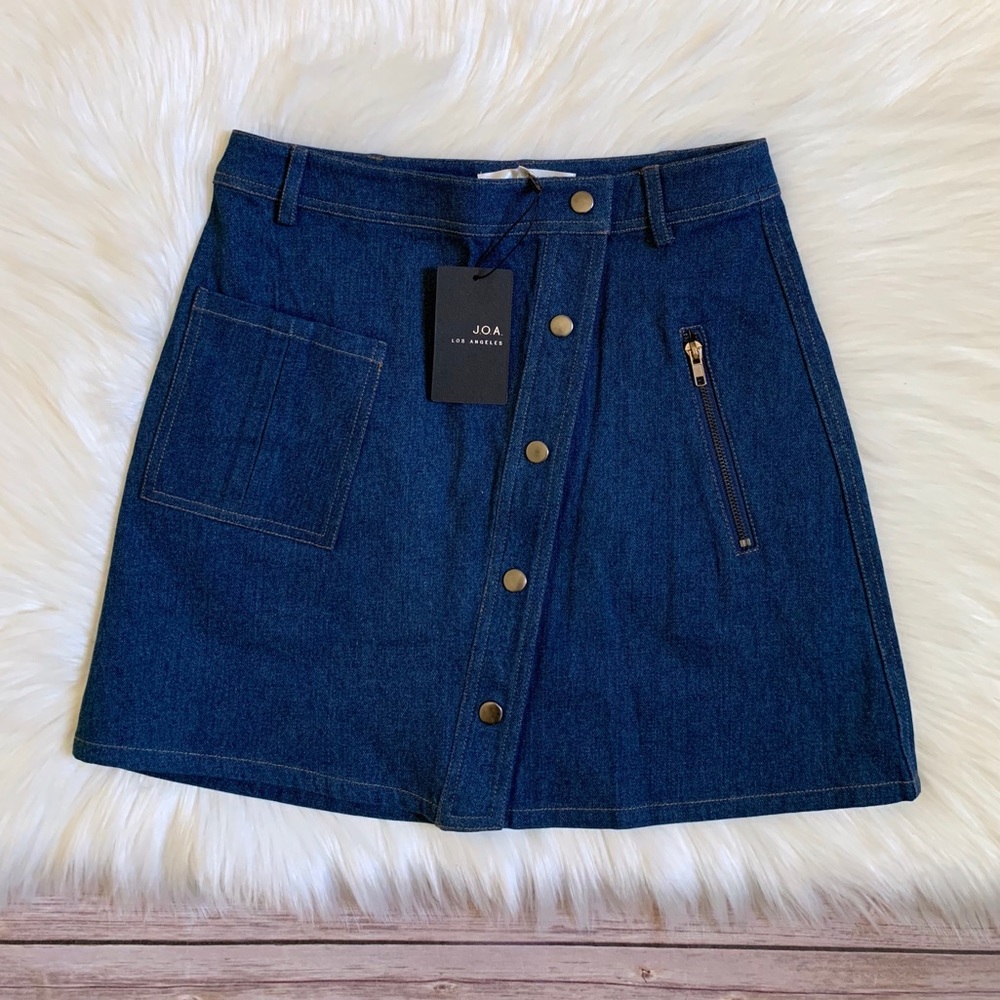J.O.A Asymmetrical Button A-Line‎ Jean Skirt